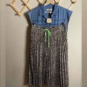 Michael Kors denim shirt with leopard print skirt